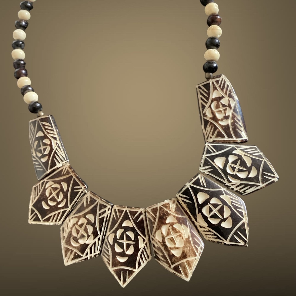 Tibetan Carved Yak Bone Necklace
